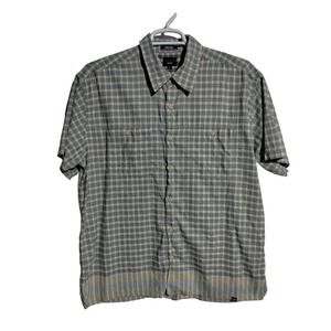 Tommy Jeans men short sleeve casual blue plaid button shirt 100% Cotton size LG